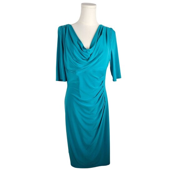 NWT!  Lauren Ralph Lauren Inlet Turquoise Dress Size 10 Stretch Flattering - Picture 1 of 15